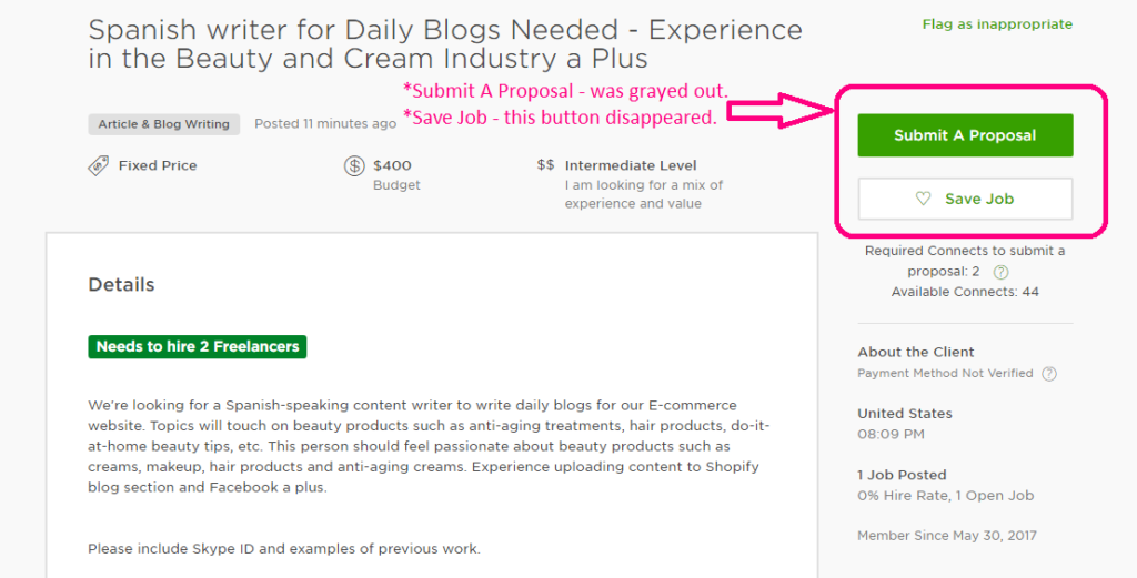 Why Online Freelancers Can't Submit an UpWork Proposal | The Practical Beauty