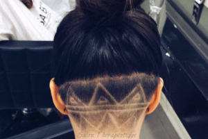 April Causing rocking her surprise undercut.
